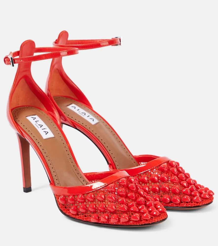 Alaia Studded mesh and leather pumps