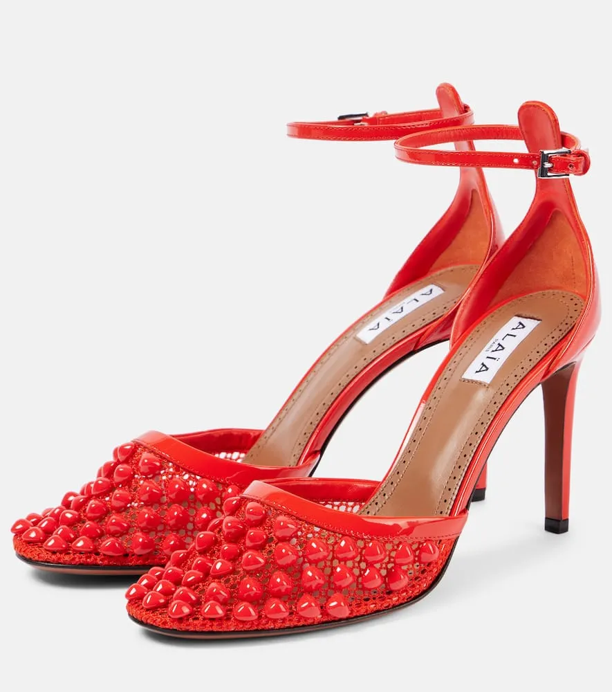 Alaia Studded mesh and leather pumps