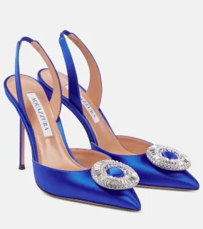 Aquazzura Crystal Hoop Sling 105 satin slingback pumps