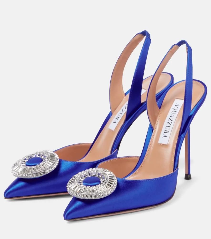 Aquazzura Crystal Hoop Sling 105 satin slingback pumps