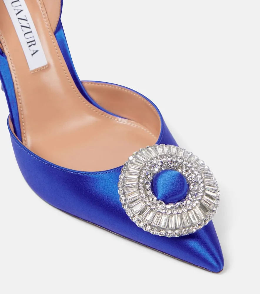 Aquazzura Crystal Hoop Sling 105 satin slingback pumps