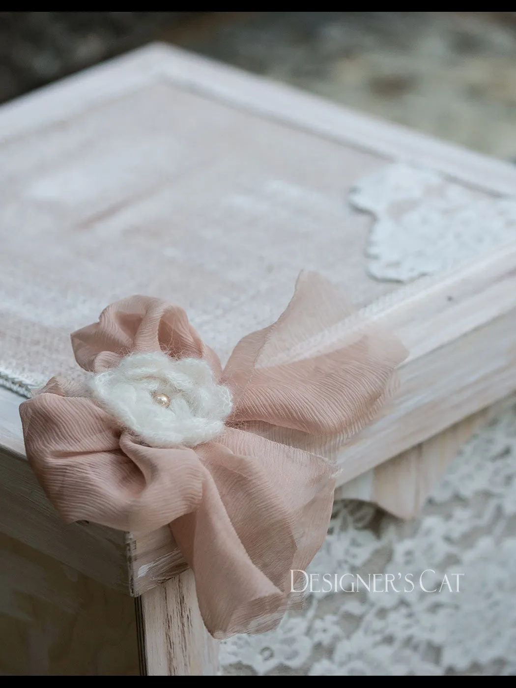 Baptism birch wood box for Girl pink-des.CESARA
