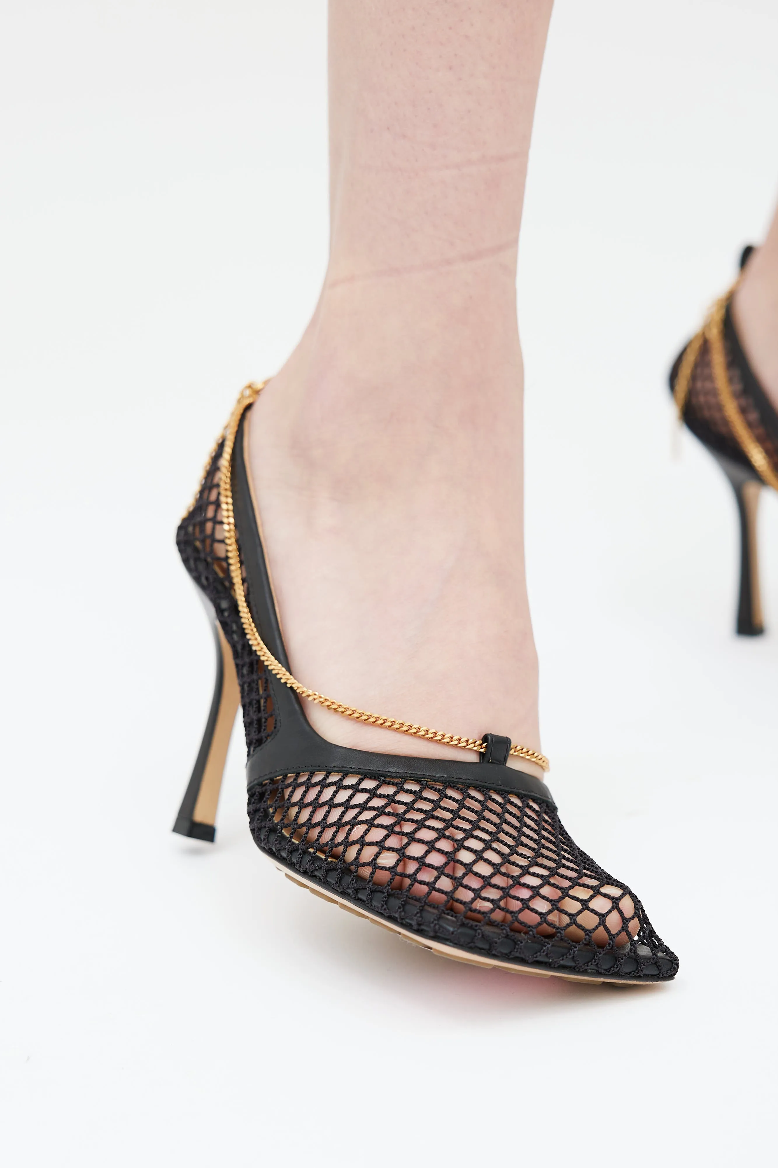 Black Mesh Gold Chain Heel