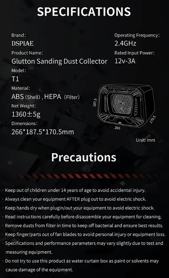 Dspiae T1 Glutton Sanding Dust Collector