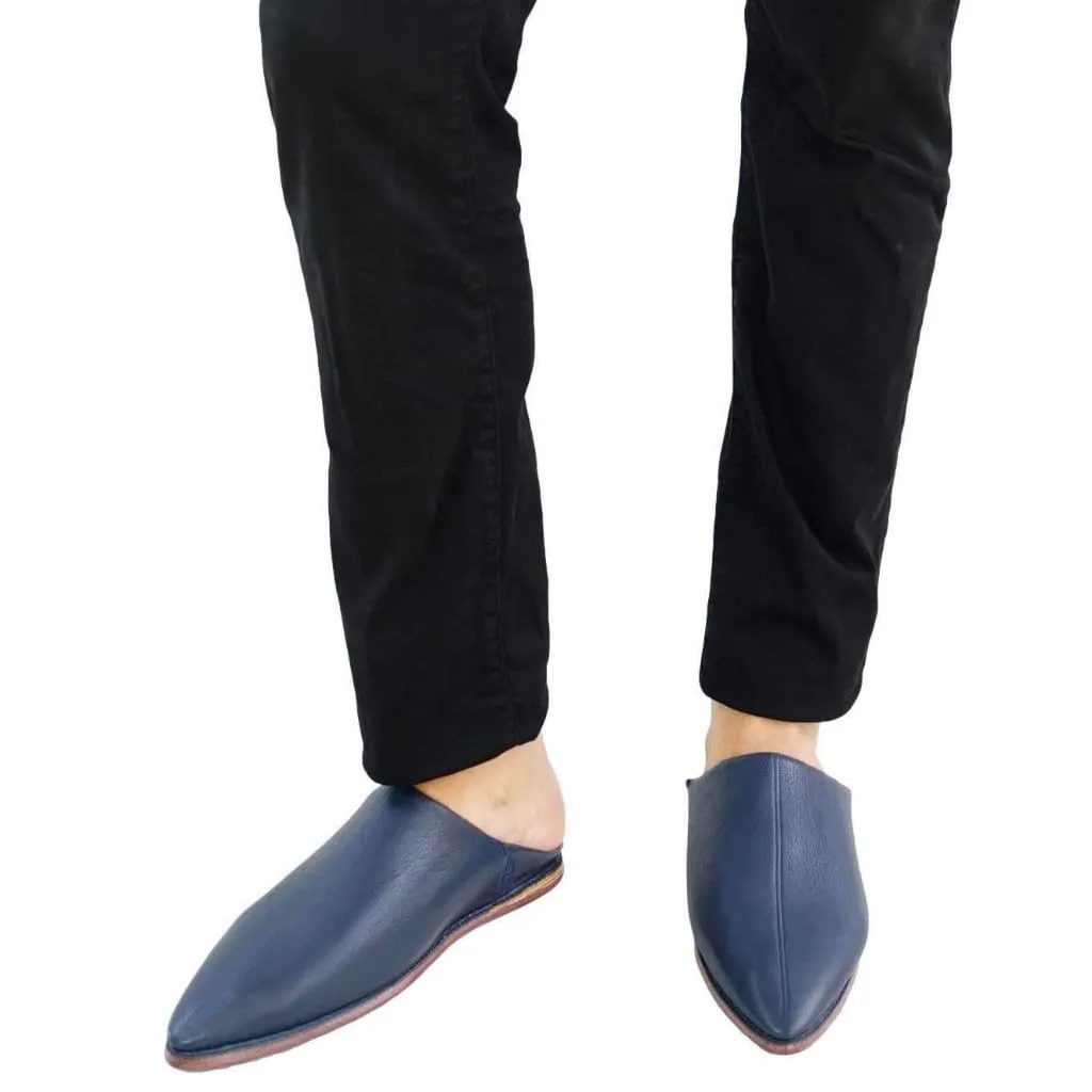 Men Moroccan Slipper in Navy Blue Leather
