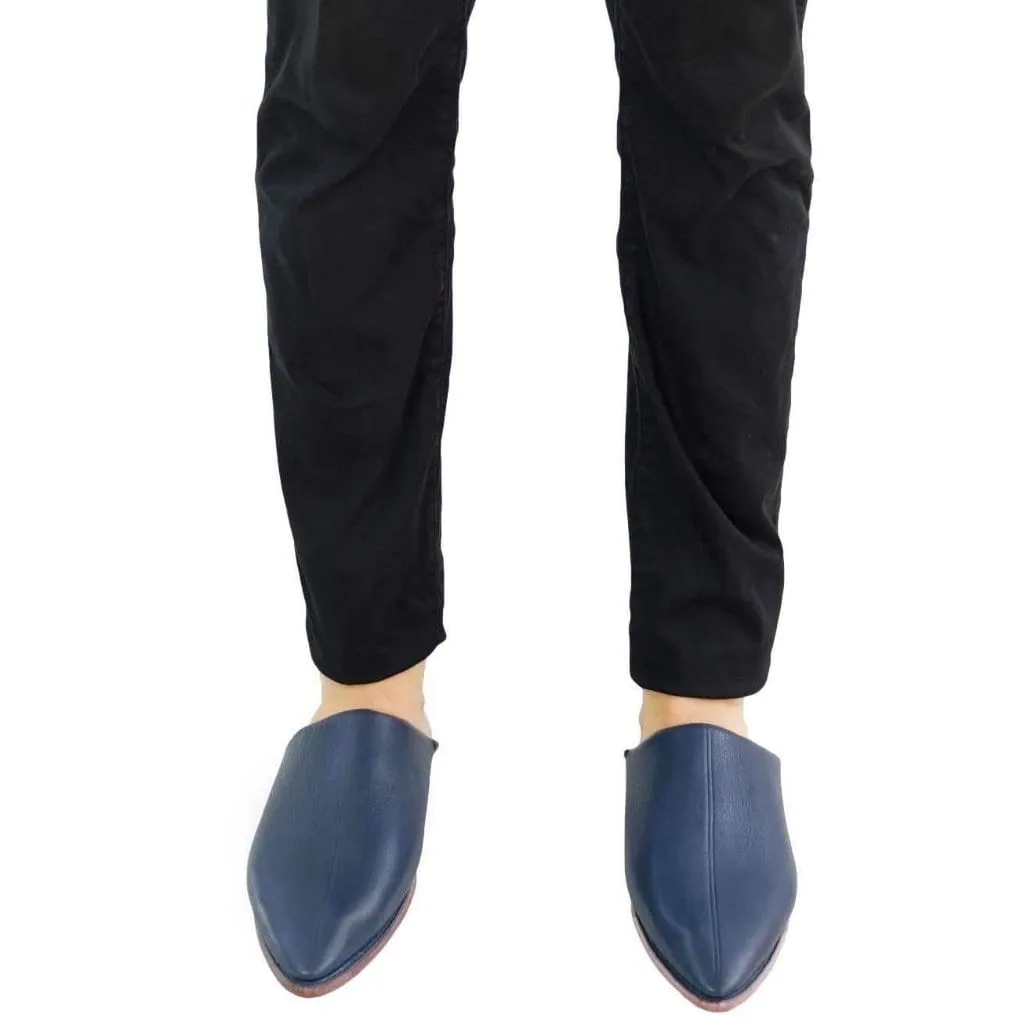 Men Moroccan Slipper in Navy Blue Leather