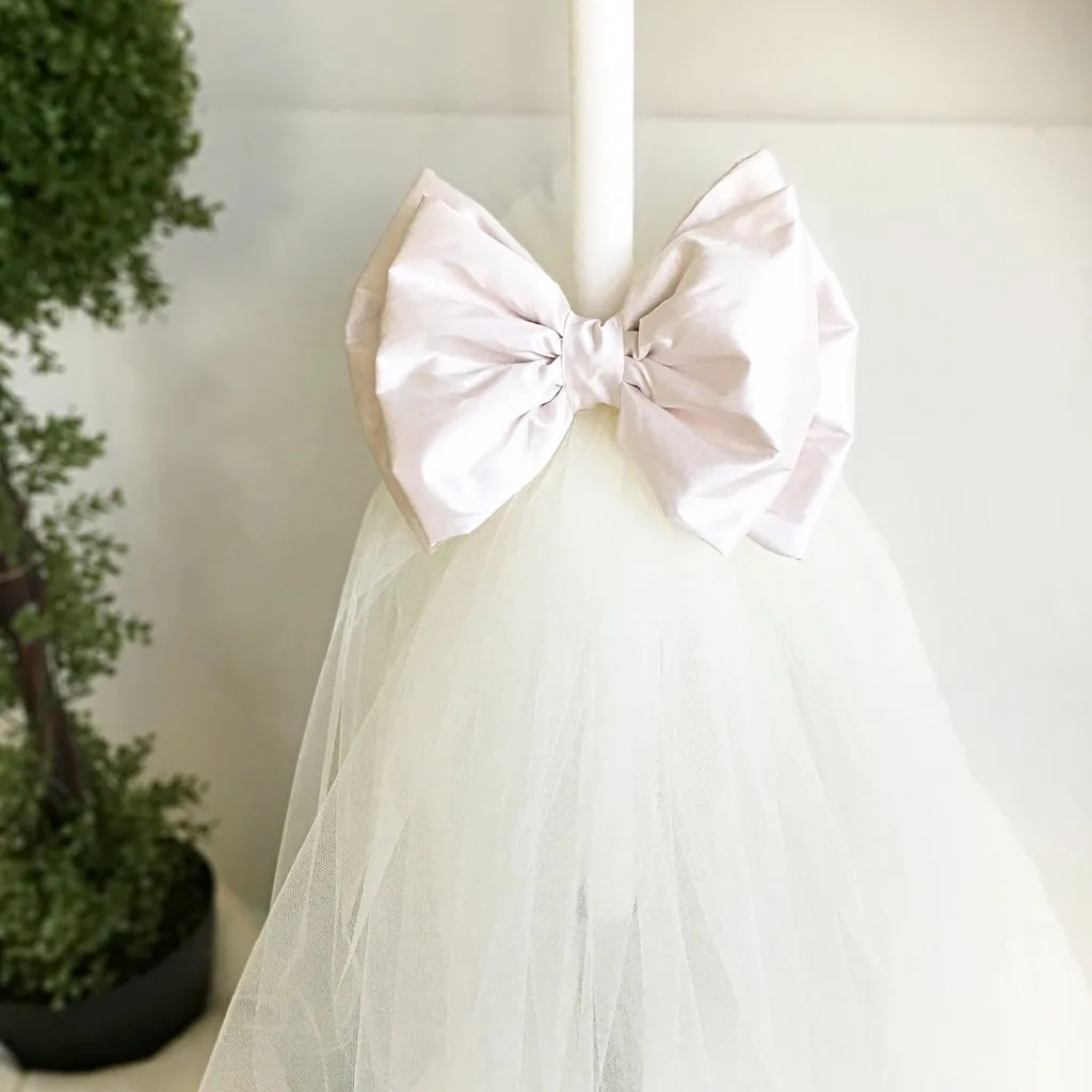 Orthodox Christening Candle - Large Silk Bow