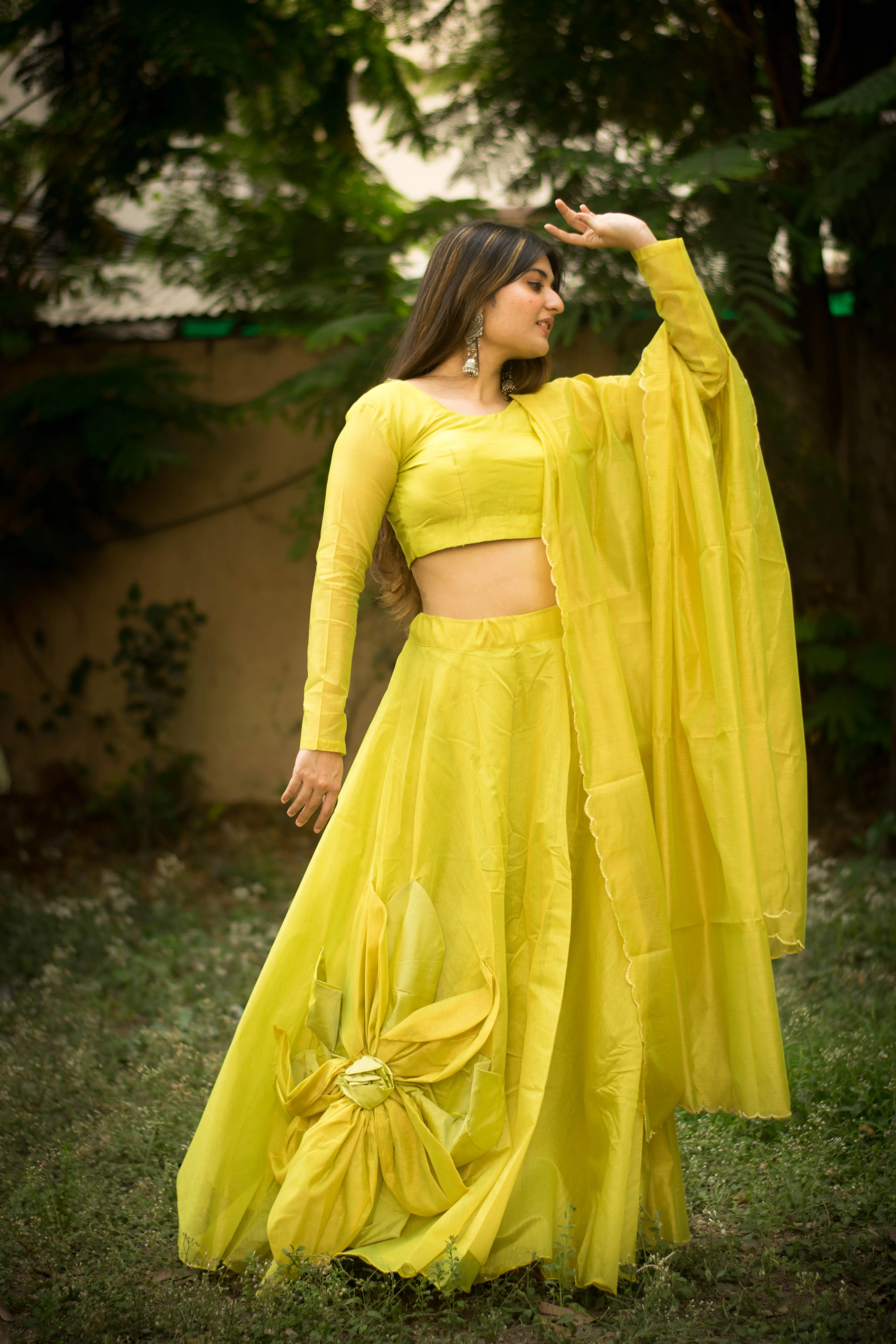 Parrot Pure Rajwadi Chanderi Silk Handmade Flower Lehenga Choli